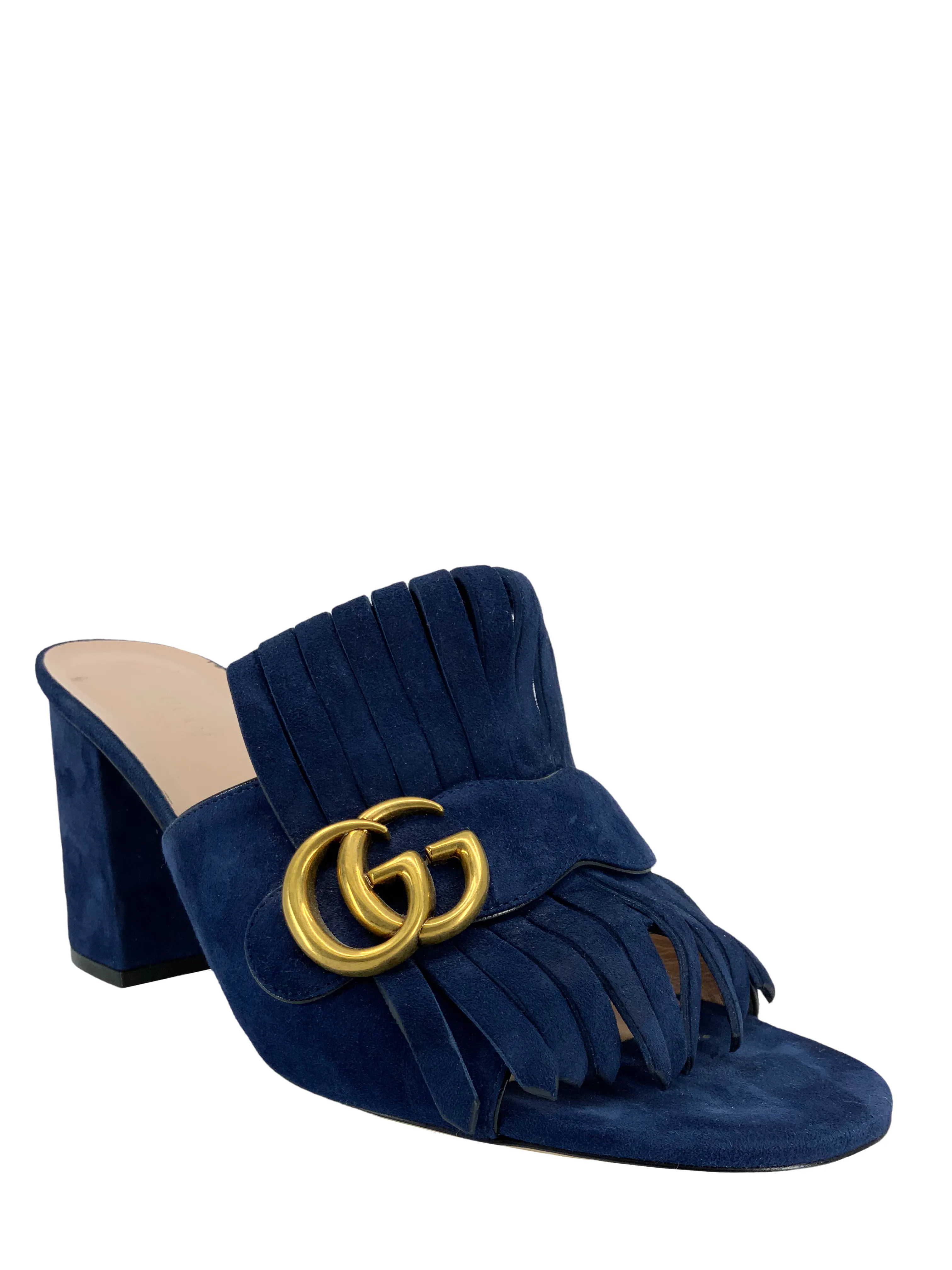 Gucci Marmont GG Suede Fringe Mules Size 10