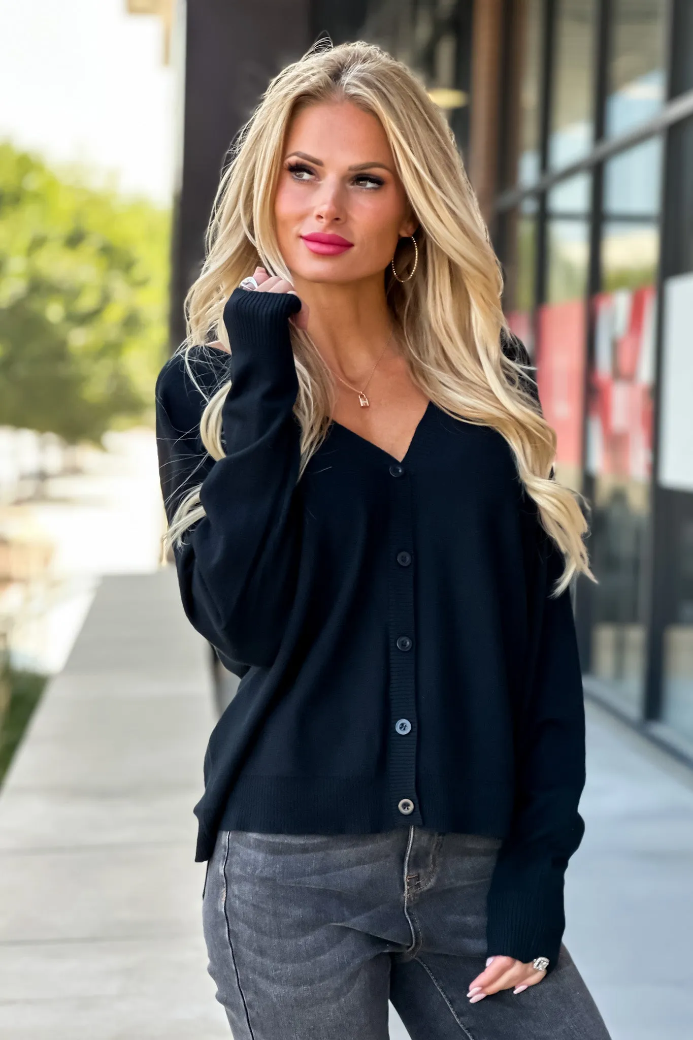 Just Your Style Double V-Neck Cardigan : Black