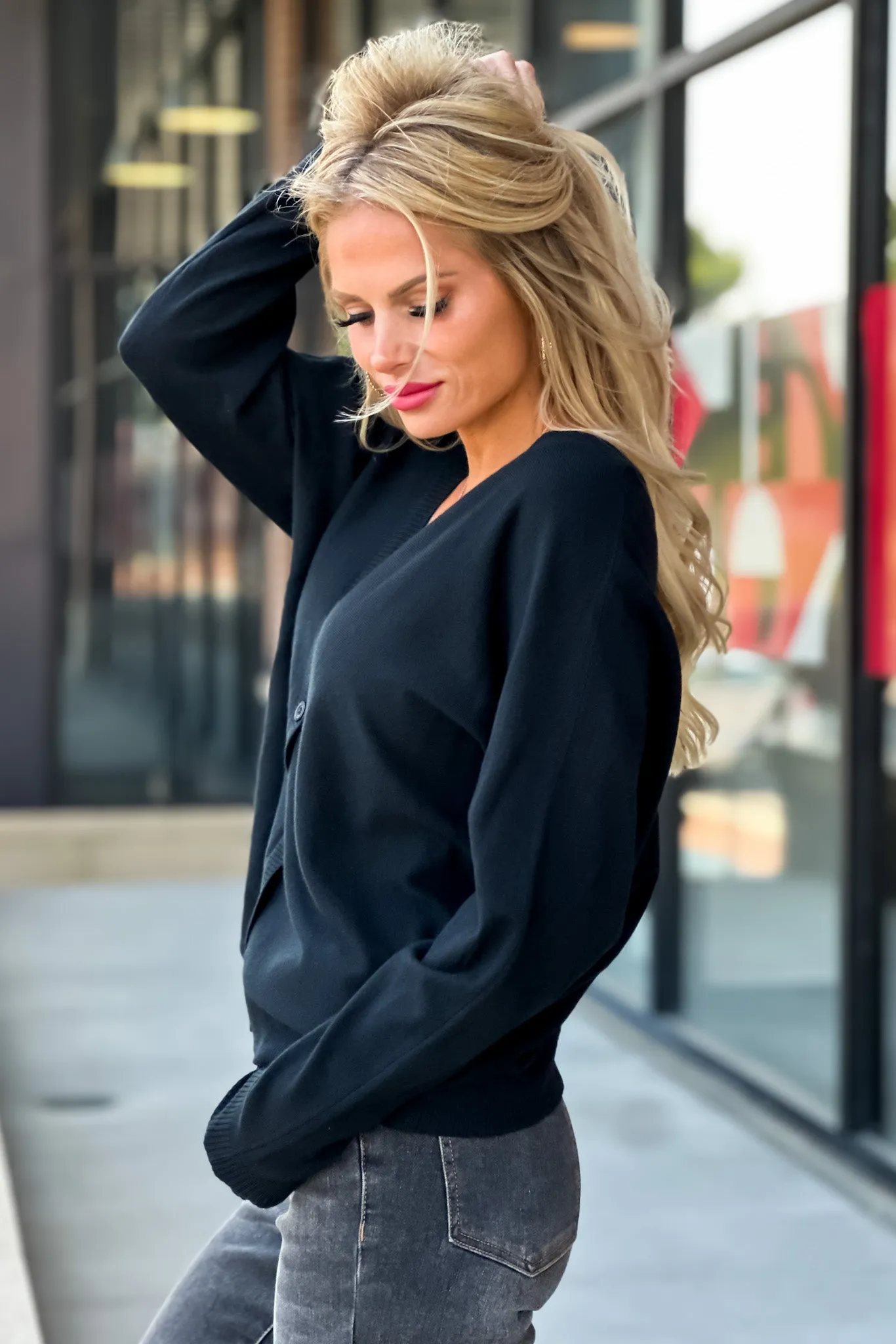 Just Your Style Double V-Neck Cardigan : Black