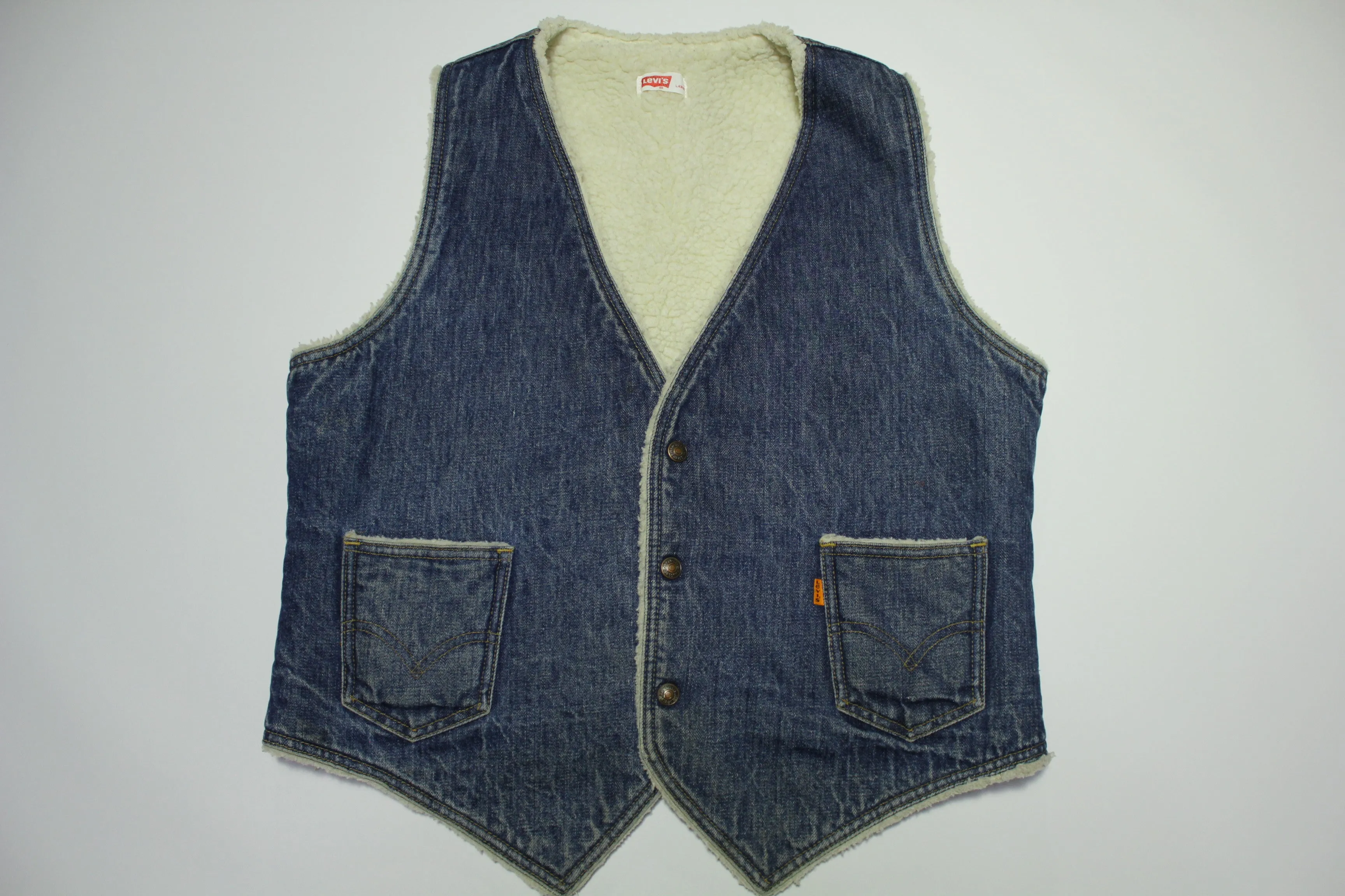 Levis 70s Vintage Orange Tab Sherpa Lined Denim Jean Jacket Vest