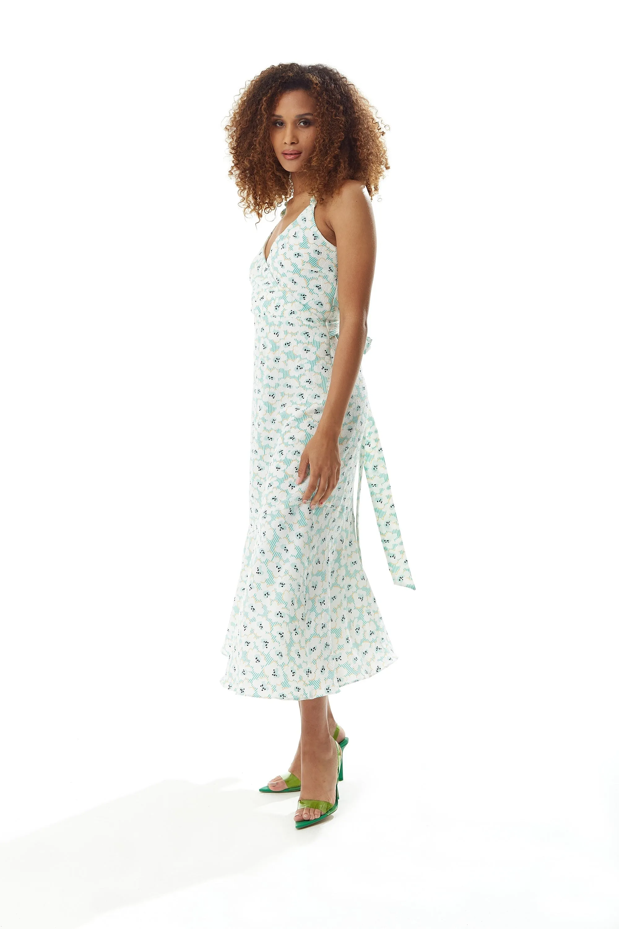 Liquorish Green Floral Midi Dress With Open Back