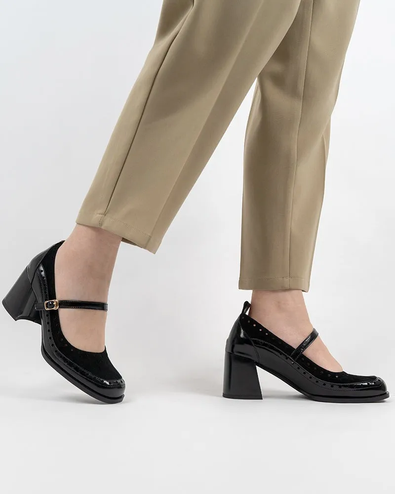 Mary Jane Ankle Strap Round Toe Mid Heel Pumps Oxfords