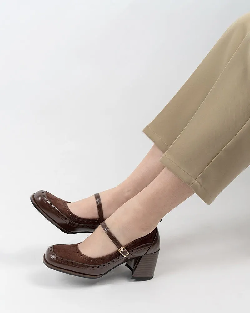 Mary Jane Ankle Strap Round Toe Mid Heel Pumps Oxfords