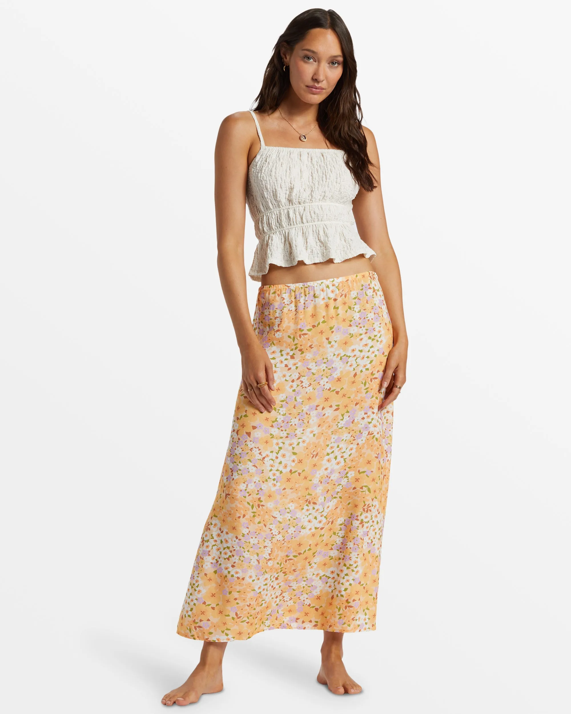 Midi Moment Printed Midi Skirt - Peach Whip