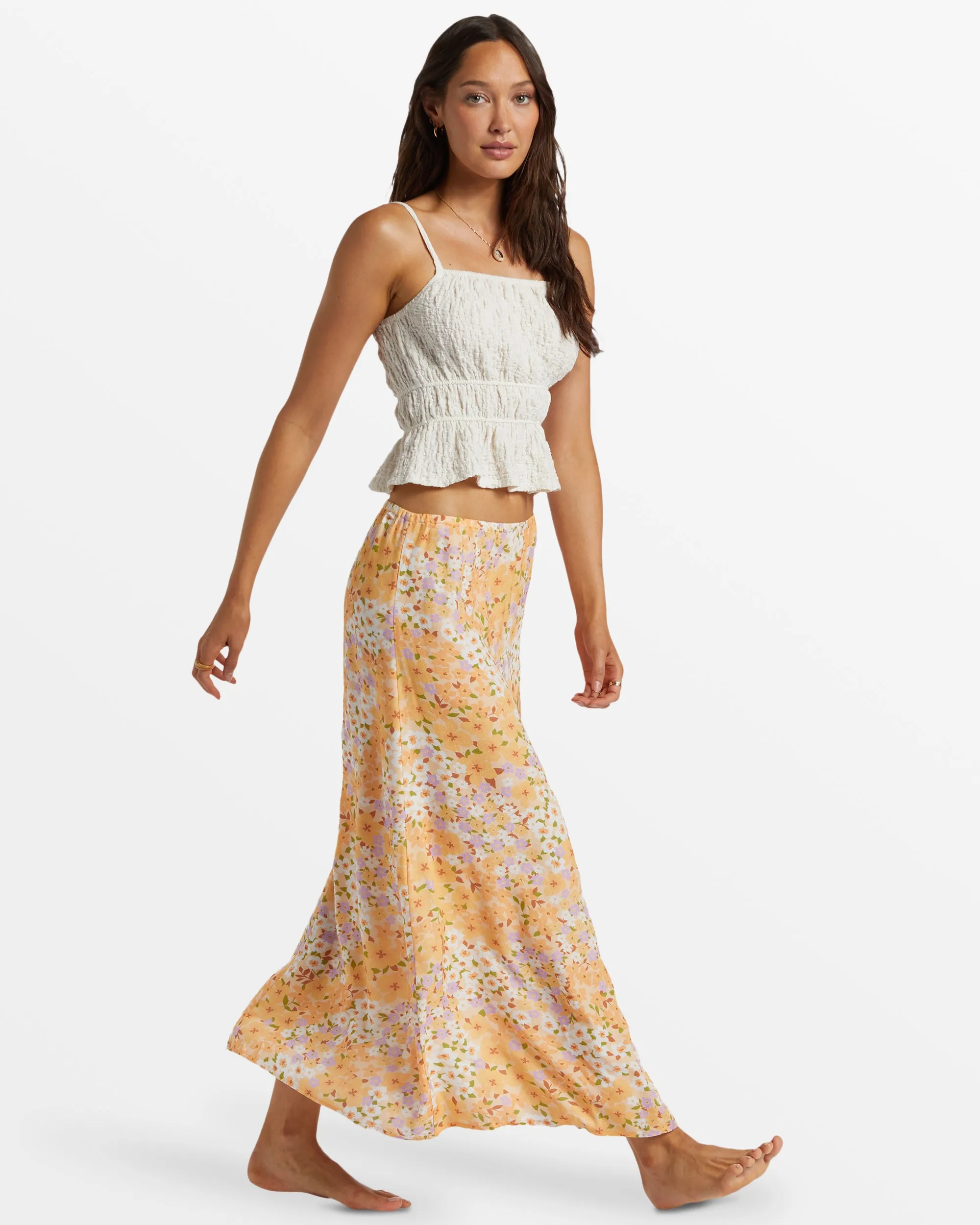 Midi Moment Printed Midi Skirt - Peach Whip