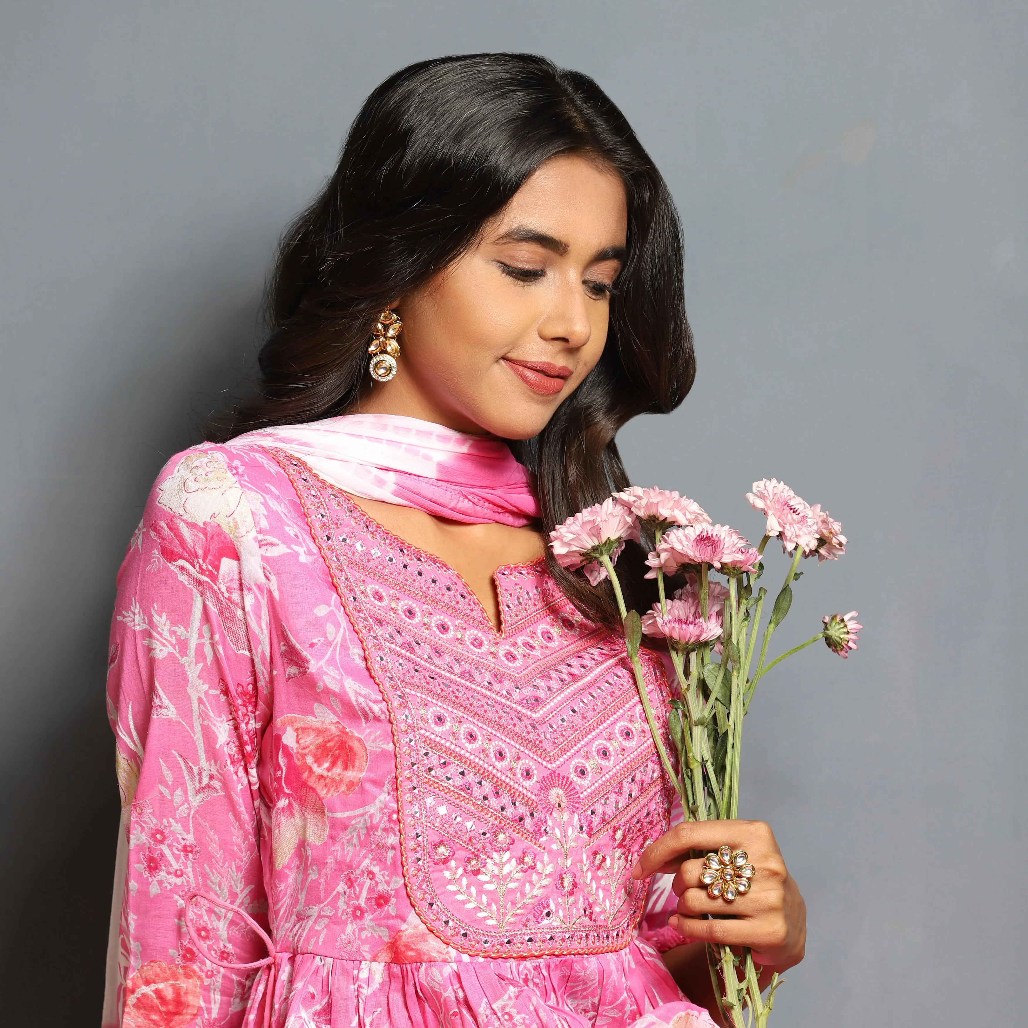 Mul Cotton Kurta with Chiffon Dupatta