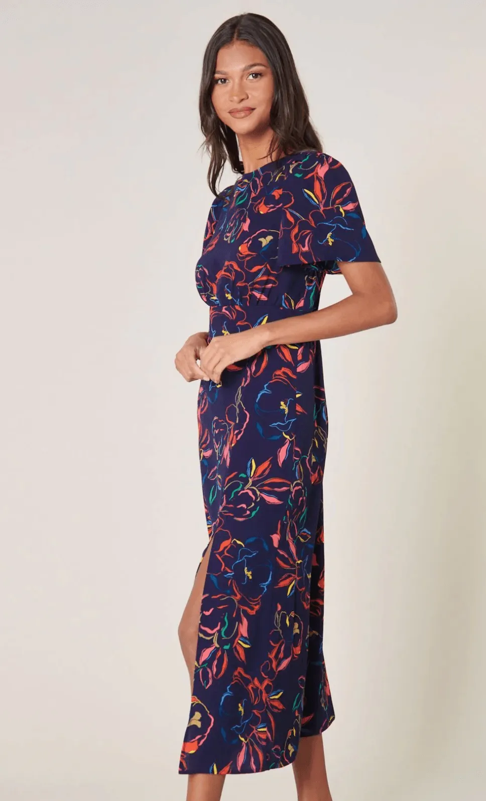 Navy Blue Floral Midi Dress