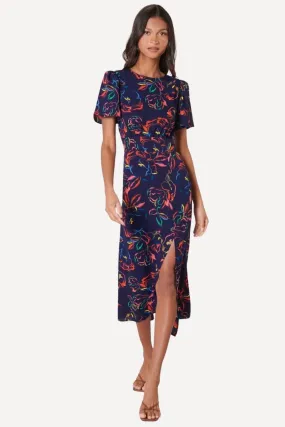 Navy Blue Floral Midi Dress