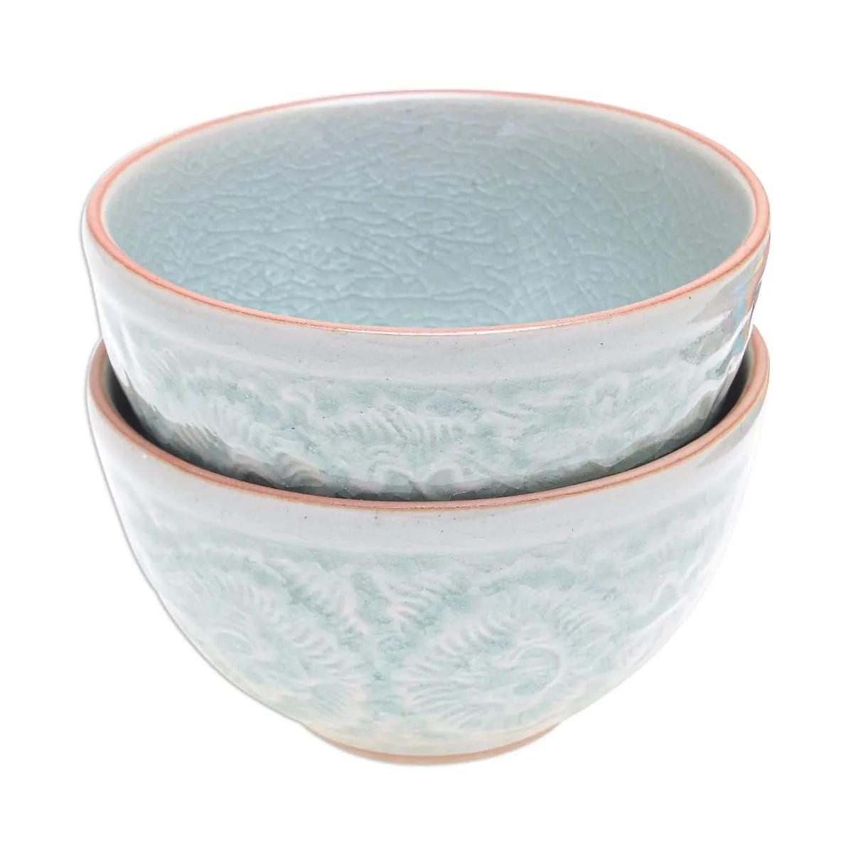 Novica Antique Flora Celadon Ceramic Bowls (Pair)