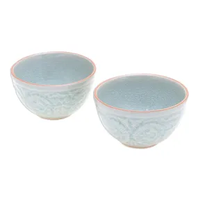 Novica Antique Flora Celadon Ceramic Bowls (Pair)