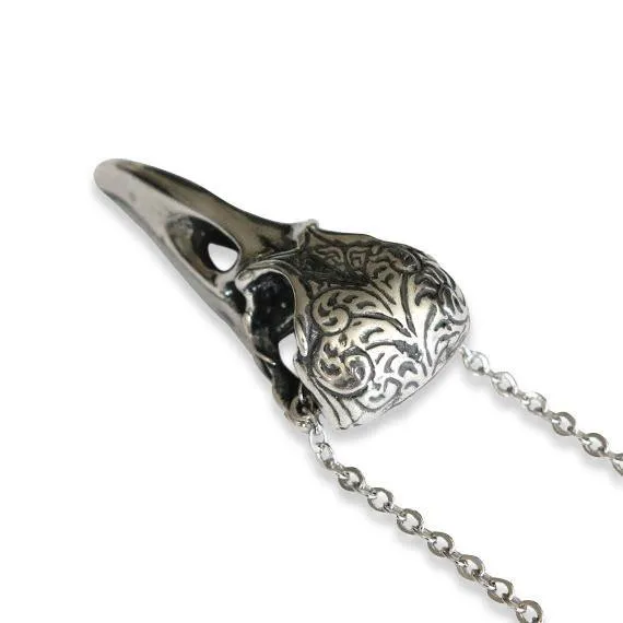 Ornate Raven Skull Pendant Necklace