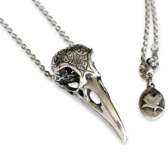 Ornate Raven Skull Pendant Necklace