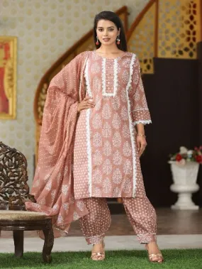 Peach Cotton Afgani Salwar Suit Set 3pc