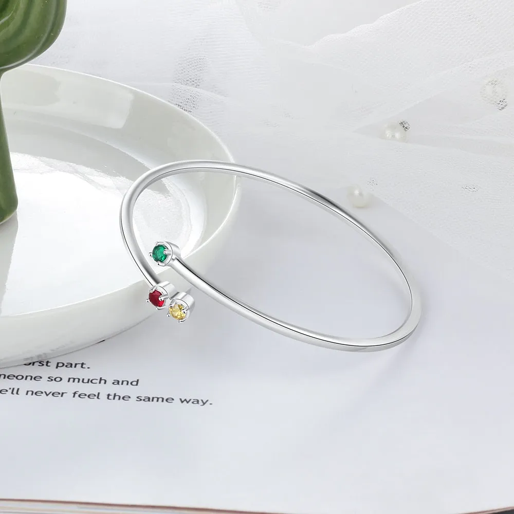 Personalized 3 Birthstones Bangle Bracelets for Women