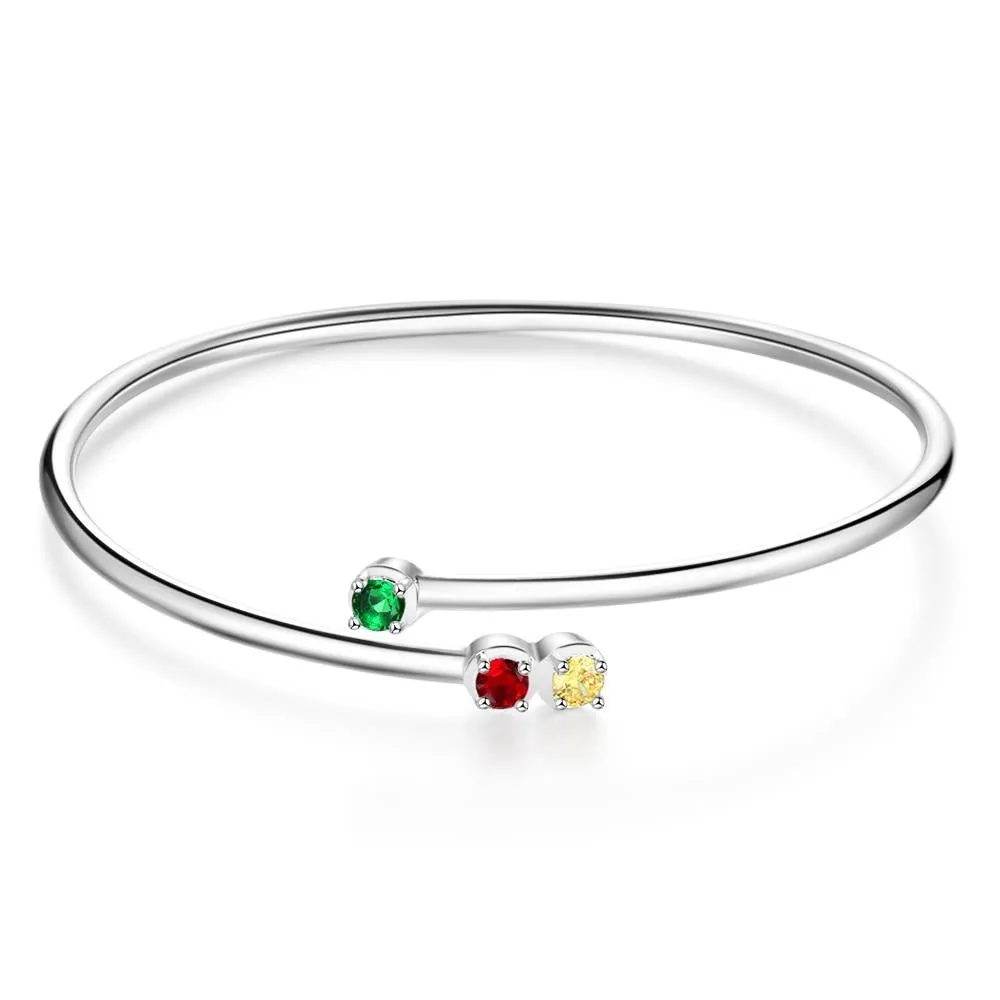 Personalized 3 Birthstones Bangle Bracelets for Women