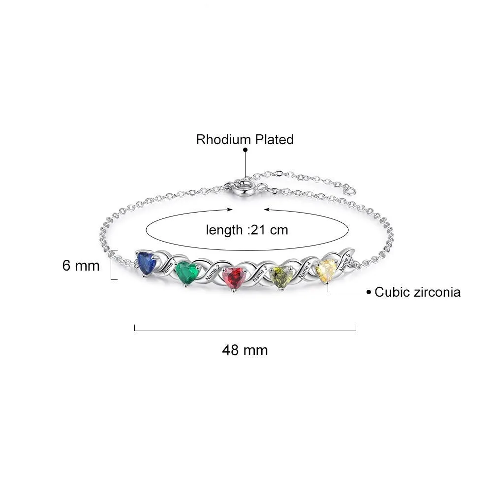 Personalized Inlaid 5 Cordate Birthstone Bracelets For Women