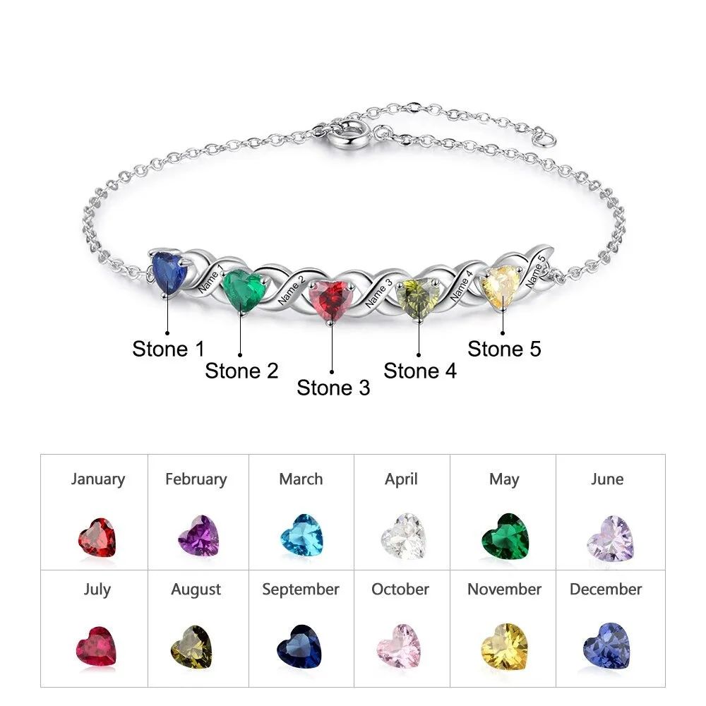 Personalized Inlaid 5 Cordate Birthstone Bracelets For Women