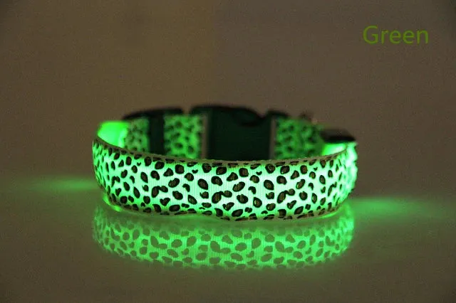 Pet LED Luminous Collar for Dog Adjustable Leopard Glow Cat Collar Night Safety Collar Teddy Golden Retriever for Walking Dogs