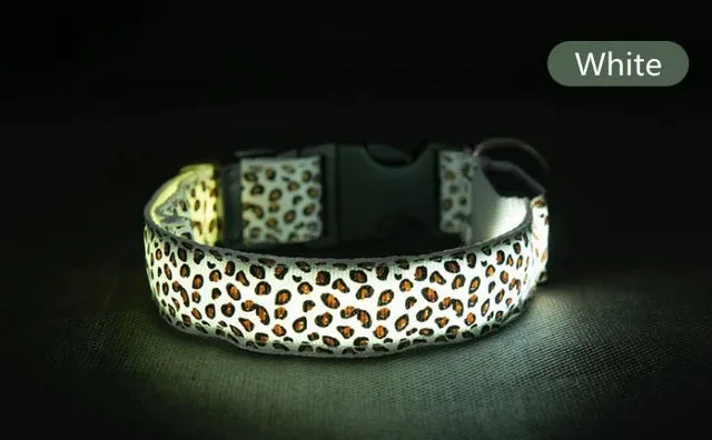 Pet LED Luminous Collar for Dog Adjustable Leopard Glow Cat Collar Night Safety Collar Teddy Golden Retriever for Walking Dogs