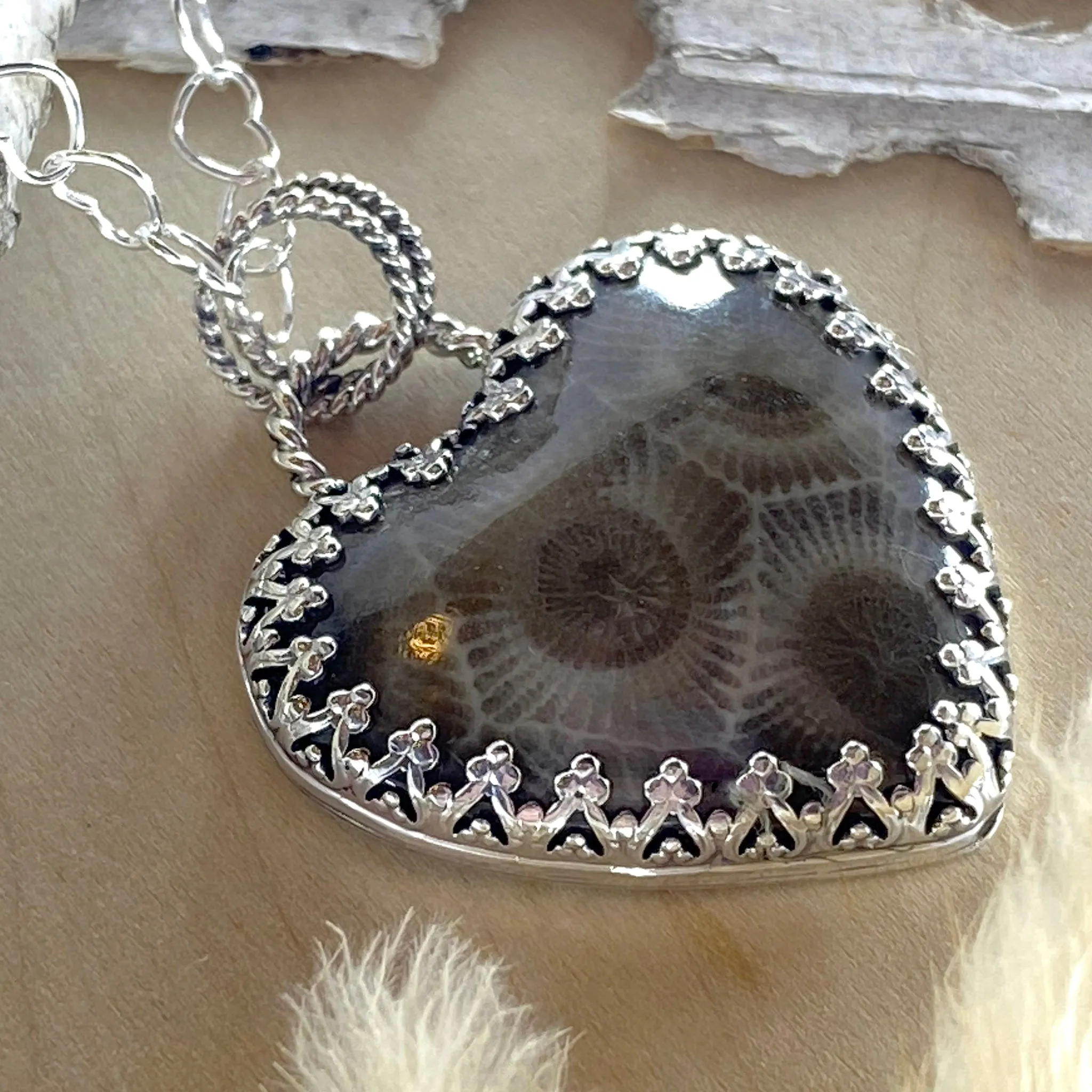 Petoskey Stone Heart Pendant Necklace