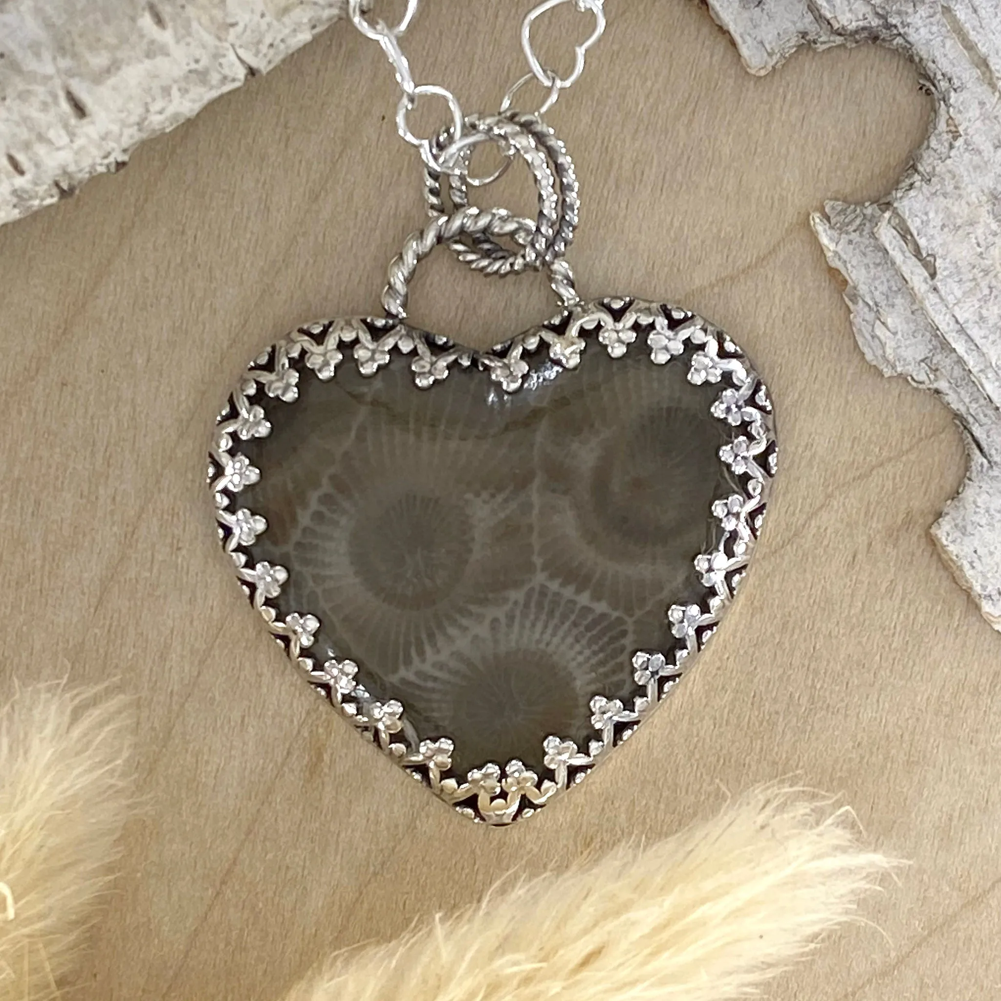 Petoskey Stone Heart Pendant Necklace