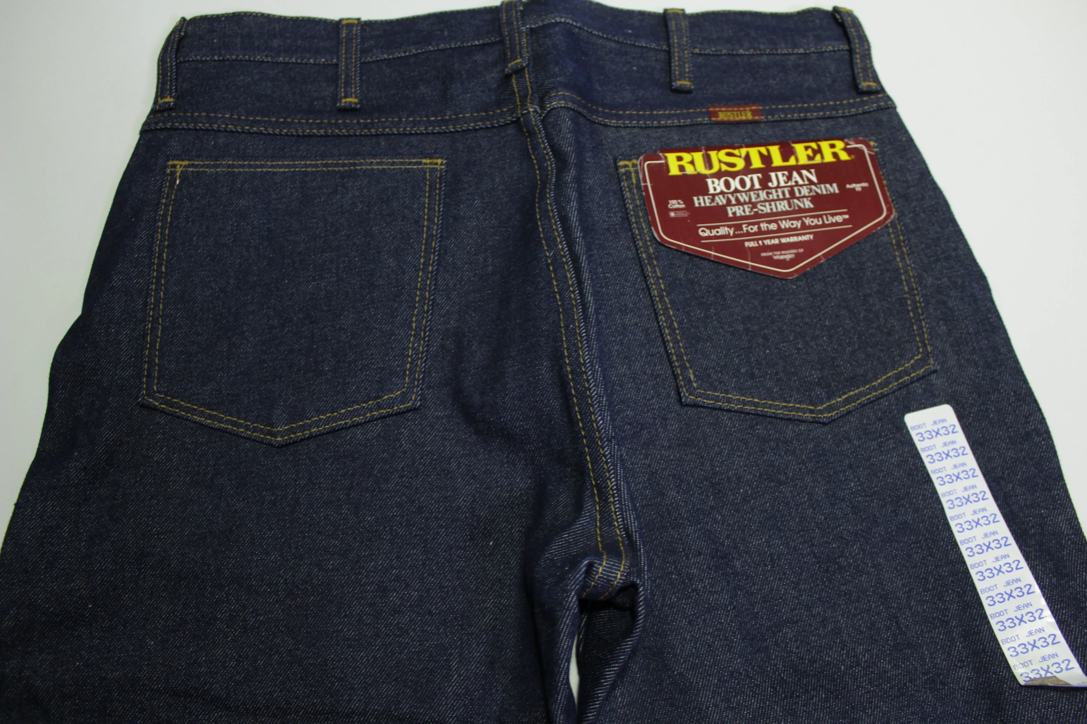 Rustler NWT Vintage Deadstock 1990's Heavyweight Denim Pre-Shunk Boot Blue Jeans