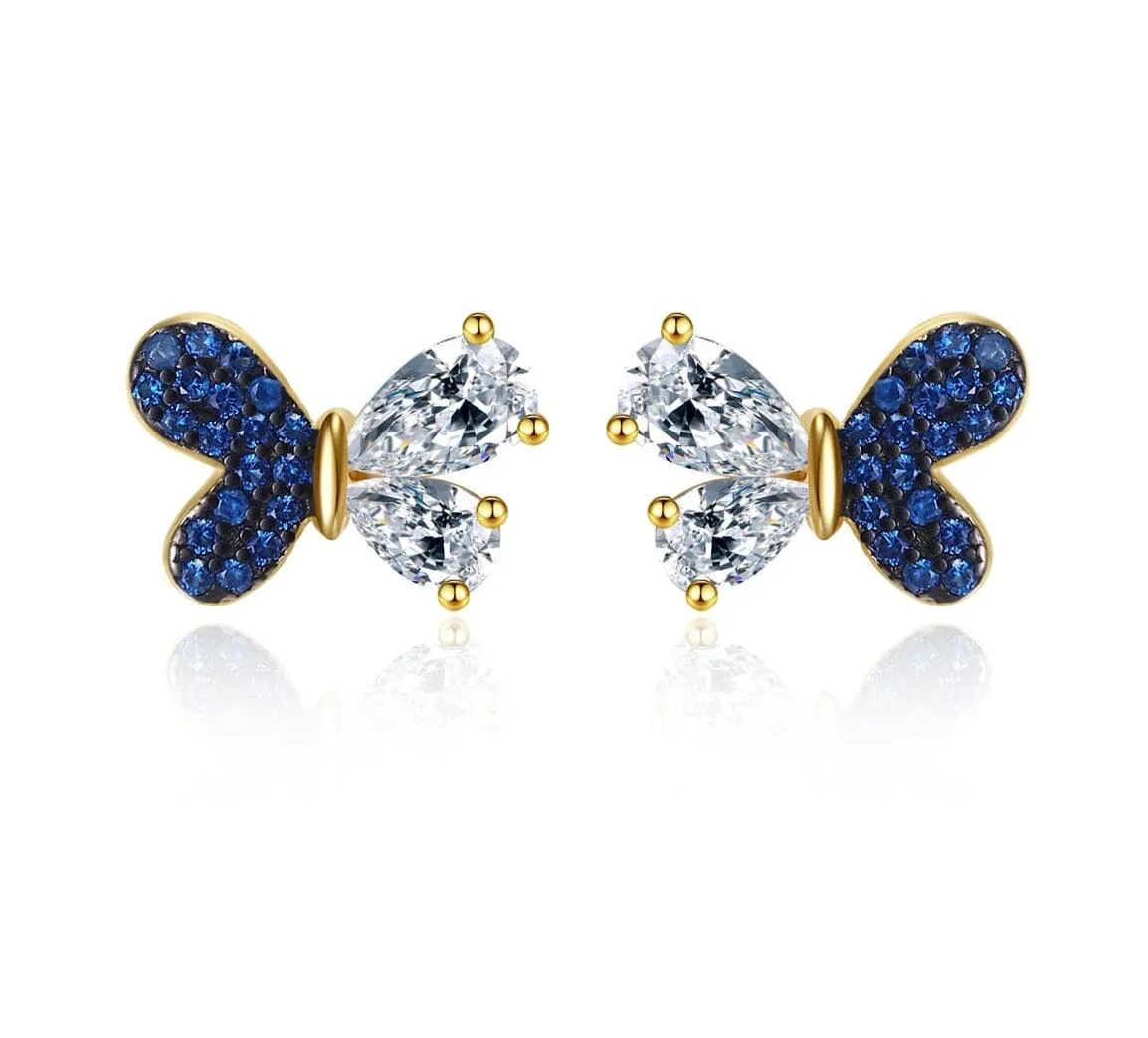 Sapphire 925 Sterling Silver Butterfly Gold Plated Stud Earrings