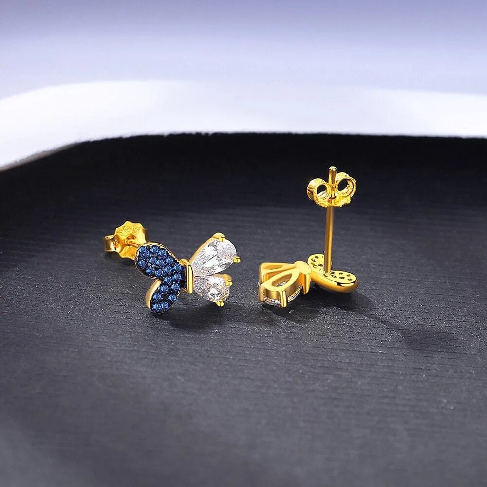 Sapphire 925 Sterling Silver Butterfly Gold Plated Stud Earrings