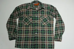 Sears Kings Road Perma Prest Plaid Vintage 70s Cotton Button Up Classic Flannel Shirt