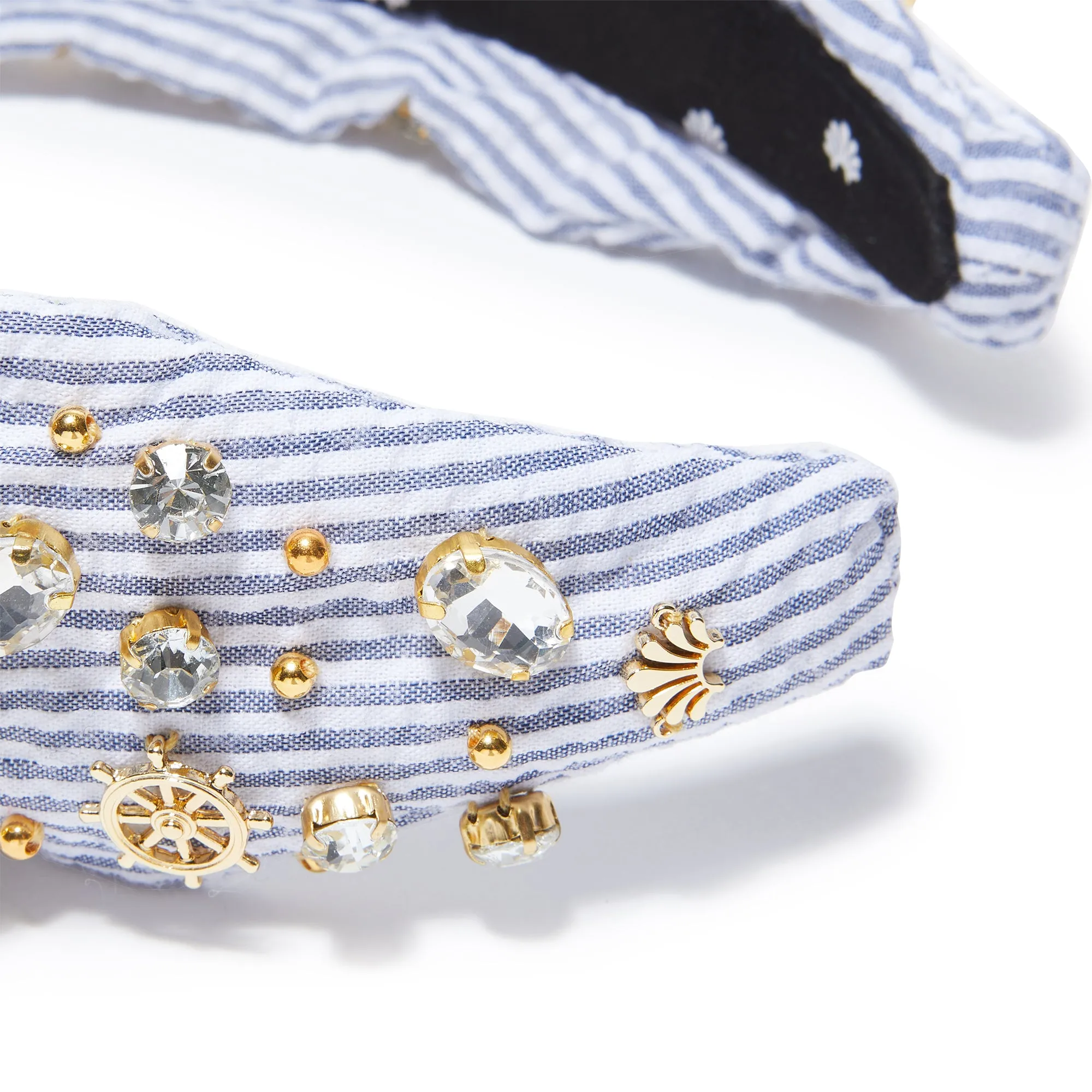 SEERSUCKER SAILBOAT EMBELLISHED KNOTTED HEADBAND