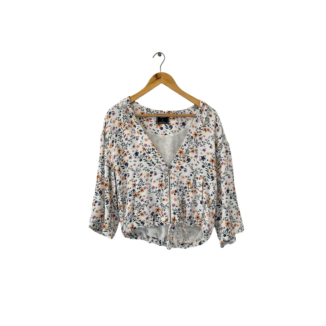 Splash White Floral Printed Cropped Hoodie Top | Gently Used |