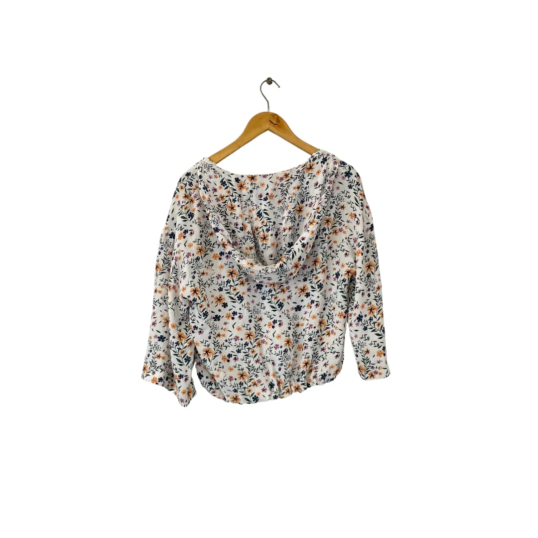 Splash White Floral Printed Cropped Hoodie Top | Gently Used |