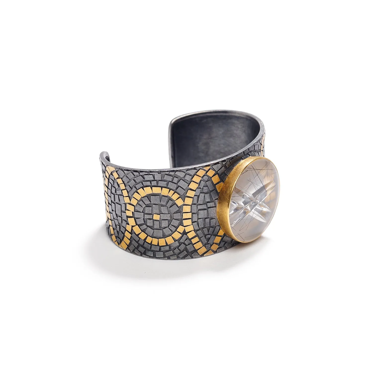 Squared Gold Cuff with Munsteiner Cut Quartz