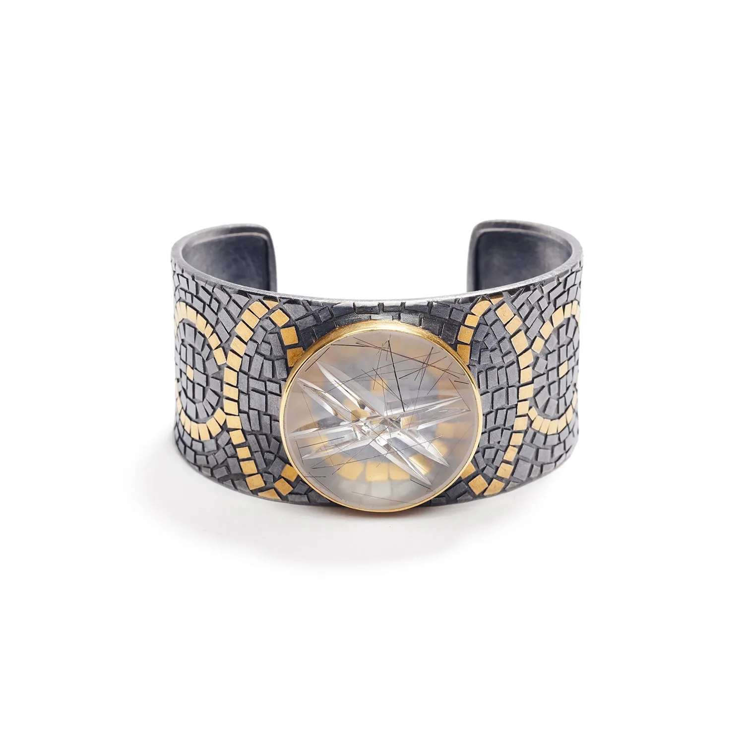 Squared Gold Cuff with Munsteiner Cut Quartz