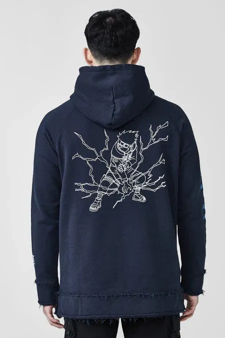 Team Liquid 20Y Naruto Frayed Kakashi Pullover Hoodie Navy Blue