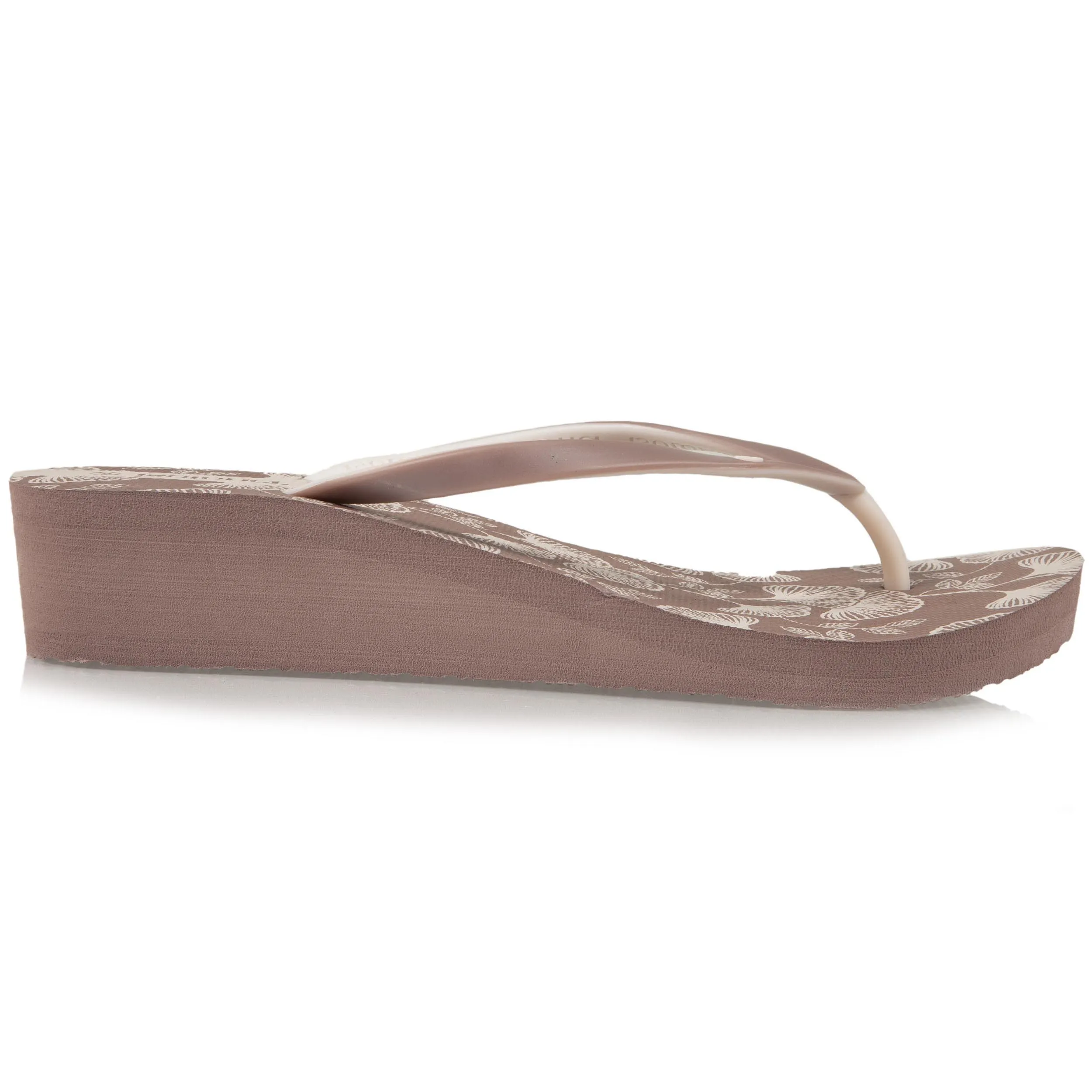 Tongs Femme talon imprimé floral Taupe