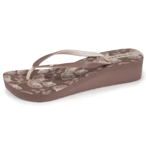 Tongs Femme talon imprimé floral Taupe