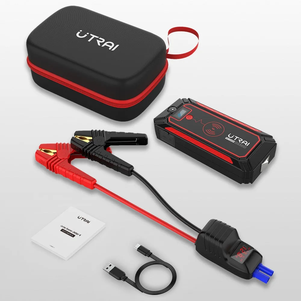 UTRAI 2500A Car Battery Starter Portable Power Bank 10W Wireless Charger LED Light Safety Hammer Car Jump Starter