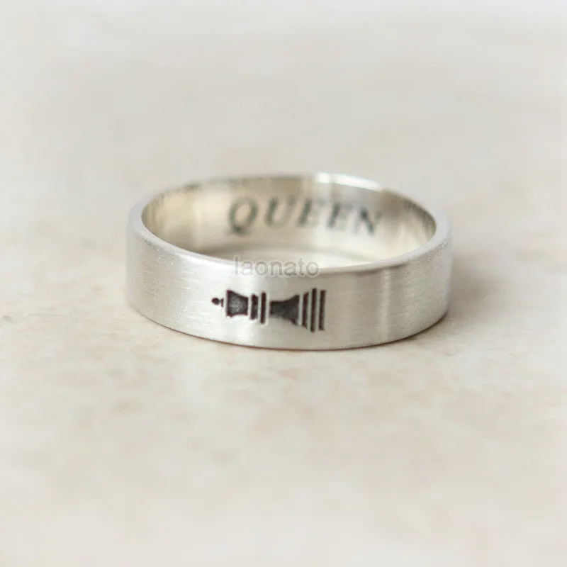 Vertical King and Queen Ring in sterling silver, Couples Ring-Custom Personalized Initial Ring