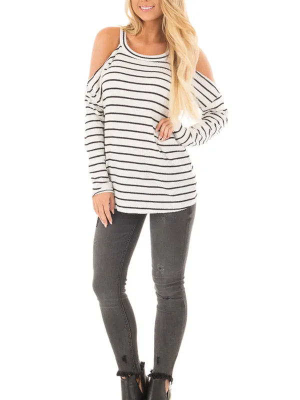 Women Cold Shoulder Stripe Top