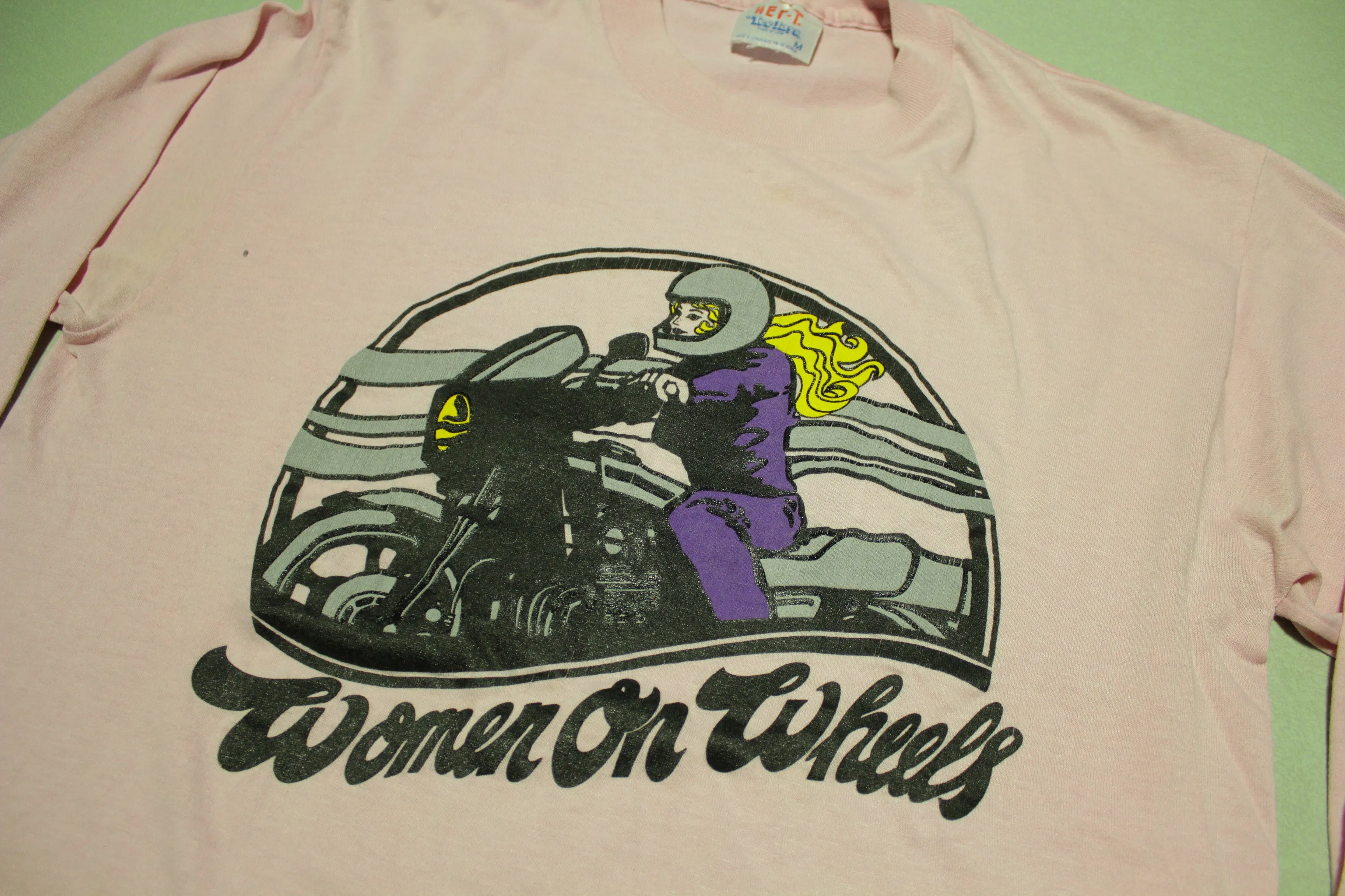 Women On Wheel Vintage 80's Harley-esque Pink Long Sleeve T-Shirt