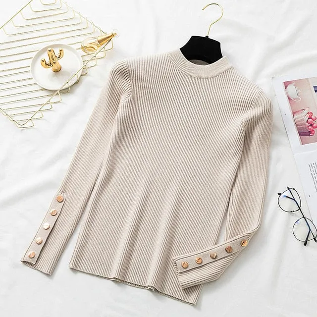 Women Winter Clothes Ribbed O-Neck Long Sleeve Pullover Sweater Solid Casual Ladies Women Clothes