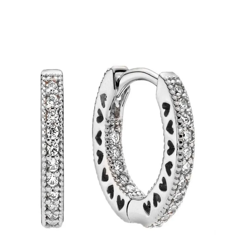 Zircon Silver Stud Hoop Earrings For Women